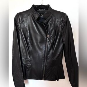 Punto leather and fur super soft calfskin black zipper jacket small